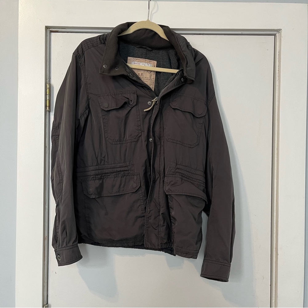 Diesel Charcoal Gray Hooded Jacket women’s XL zipper pockets cinched nylon poly